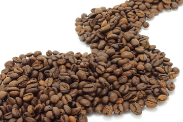 Abstract way of coffee beans on white backgrounds