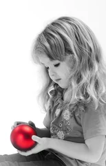 Foto op Plexiglas Rood, wit, zwart portret van een meisje