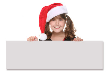 Isolated Christmas Child Holding SIgn on White