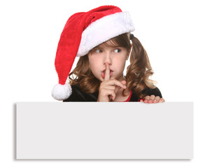 Isolated Christmas Child Holding SIgn on White