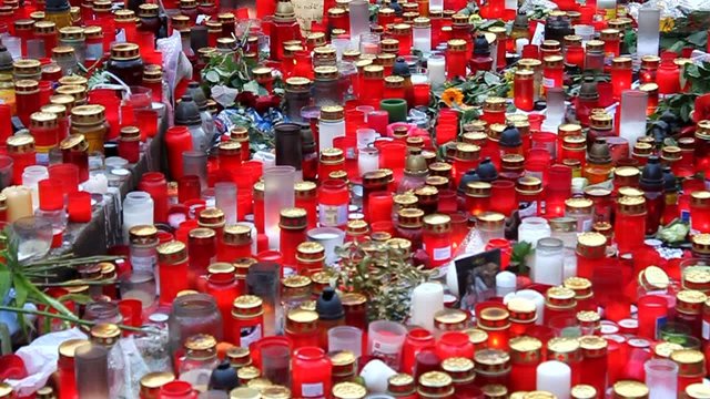 Detail of candles lighted in honor of deceased  Vaclav Havel
