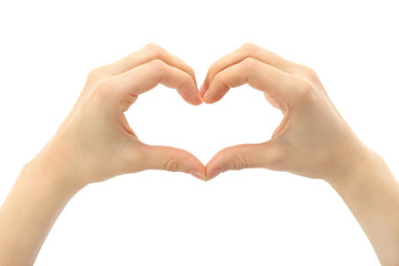 Human hand heart on white background