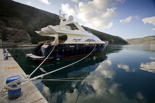 Luxury motor yacht docked