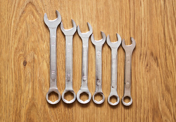 wrenches on the wooden floor