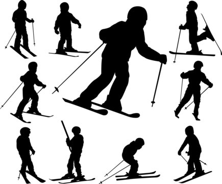 children skiing - vector