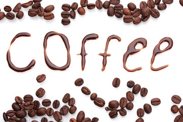 Inscription coffee isolated on white