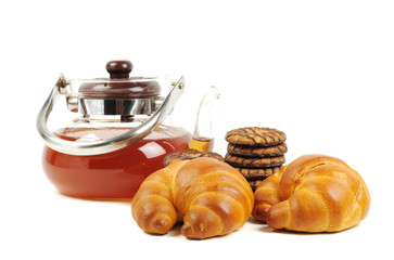 Black tea and croissant