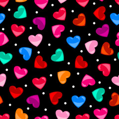 Seamless colorful heart shape pattern over black