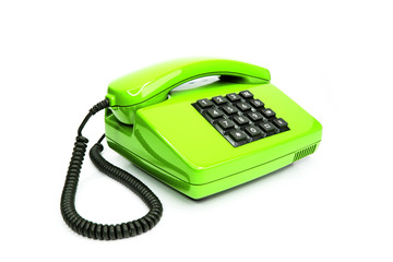 Klassisches grünes Telefon aus den Achtzigern, isoliert auf weiß