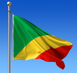 Flag of Republic of the Congo against blue sky