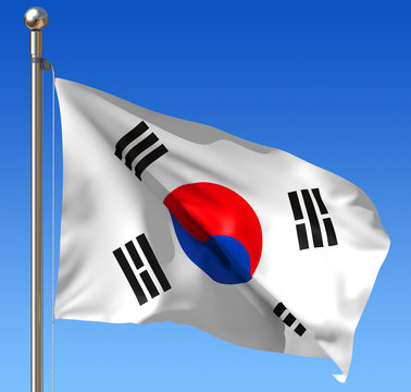 Flag of South Korea against blue sky
