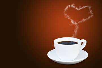 Coffee cup with steam shaped as heart