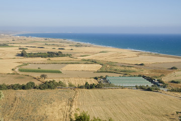 Fototapeta na wymiar Fields on the coast of Mediterranean
