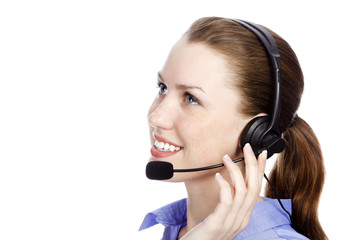Headshot of beautiful customer service operator woman