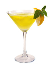 Martini cocktail with lemon and mint