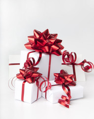 white gift boxes on white background