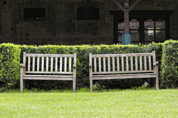 Two wooden garden benches