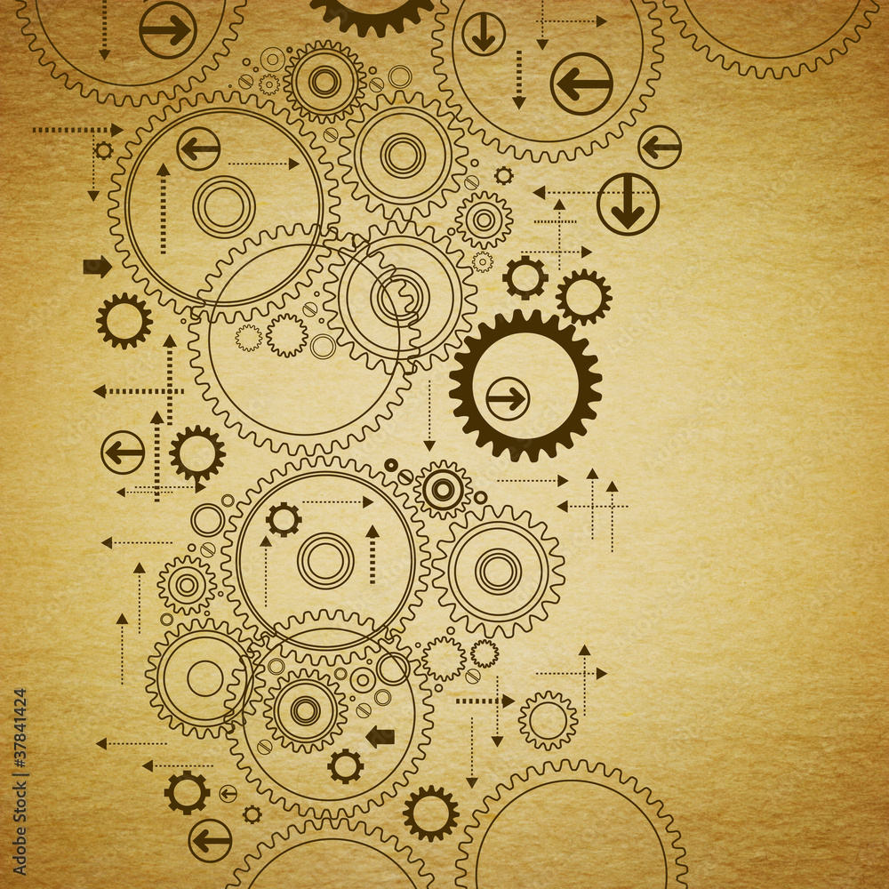 Poster old paper background with gears