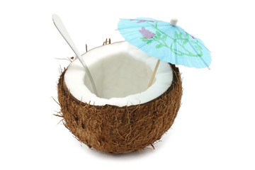 Coconut cocktail on white background