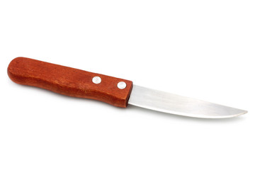 Knife with wooden handle on a white background