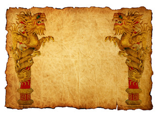 Chinese style gold dragon on old paper