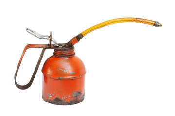 Old oil can isolated on white background