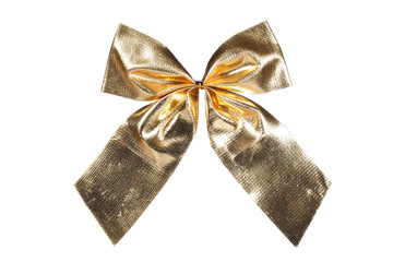 Gold bow over white with clipping path.
