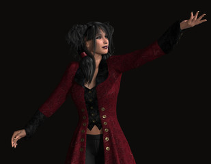 junge frau mit zöpfe in zeigender gestik