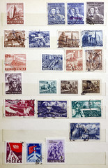 Polskie znaczki pocztowe z lat 1950/1960 - obrazy, fototapety, plakaty