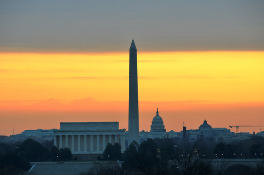 Washington DC - Monuments and Capitol building at sunrise
