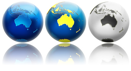 Three different colors globe variations Australia © Olexandr Kulichenko