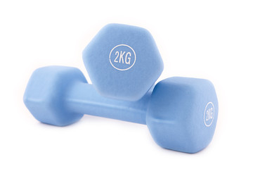 Blue dumbbells isolated on white