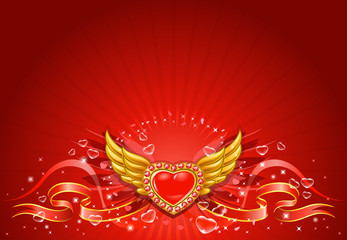 Winged flying golden hearts 3
