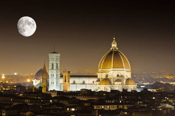 Florence with the Moon - obrazy, fototapety, plakaty