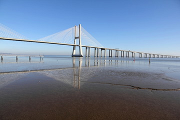 Vasco da Gama bridge over Tagus river in Lisbon, Portugal