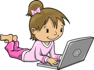 Girl with Laptop Computer Vector Illustration