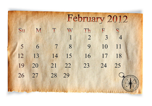 Calendar February 2012, on Vintage Old paper background