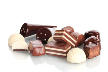 Many different chocolate candy isolated on white
