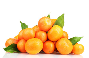 tangerines with leaves isolated on white
