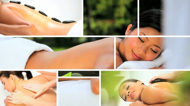 Montage of Multi Ethnic Females at Health Spa