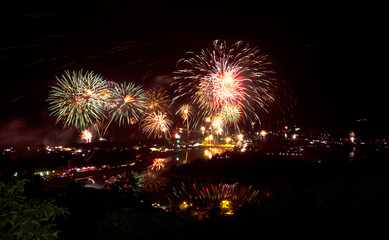 Fireworks as seen from Samui,Thailand ,New year 2012