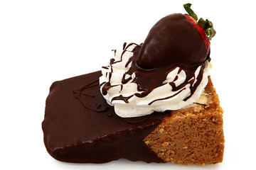 Sliced Cheesecake and Strawberry Dipped in Chocolate Ganache