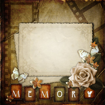 Vintage background with  paper  frame and flowers