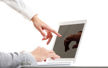 two business peoples at working on white background