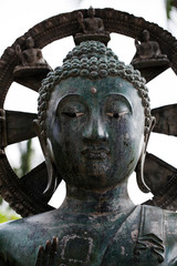 bronze buddha statue head portrait with halo