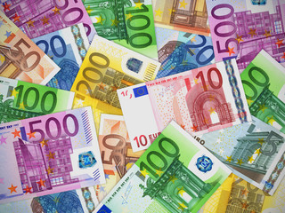 Heap of Euro banknotes