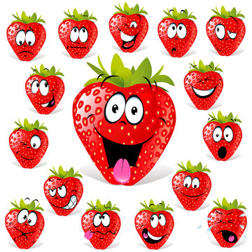 strawberry cartoon with many expressions