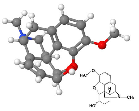 Codein molecule with chemical formula
