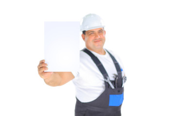 Confident worker presenting empty board