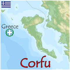 corfu greece island map flag coat seal - obrazy, fototapety, plakaty